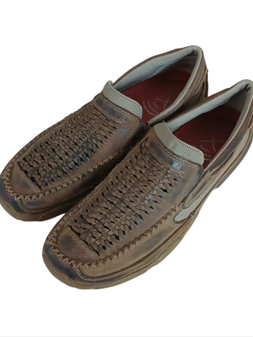 TWISTED X Bomber Leather Basketweave Driving Moc Men's 10m Western Distressed